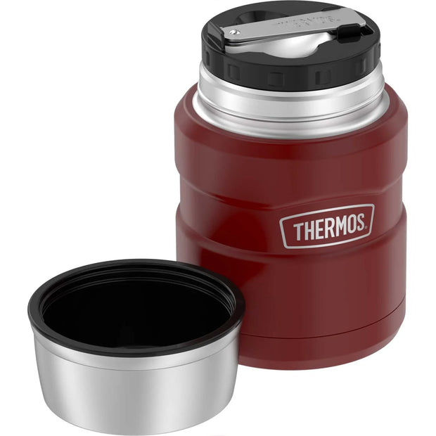 variant:46533270896832 16 oz. Stainless Steel Food Jar w Folding Spoon Matte Red