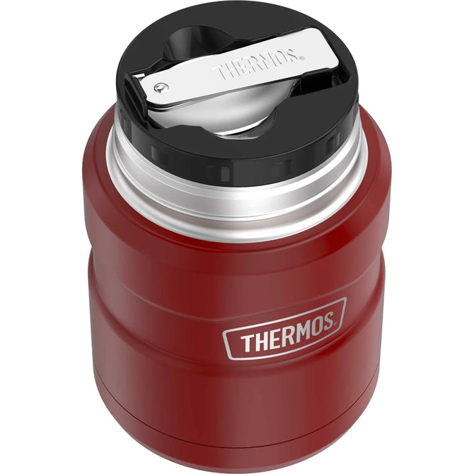 variant:46533270896832 16 oz. Stainless Steel Food Jar w Folding Spoon Matte Red