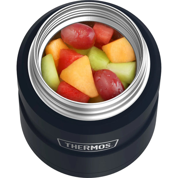 variant:46533270864064 16 oz. Stainless Steel Food Jar w Folding Spoon Matte Midnight Blue