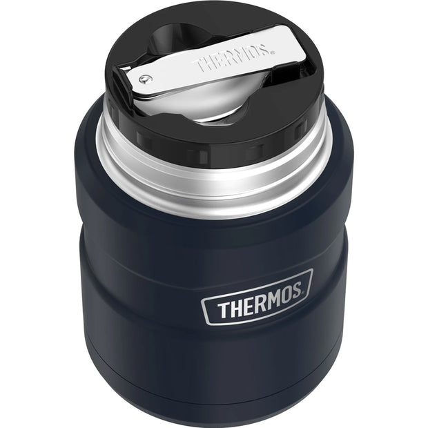 variant:46533270864064 16 oz. Stainless Steel Food Jar w Folding Spoon Matte Midnight Blue