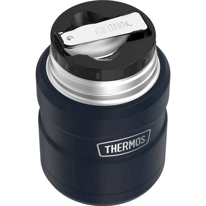 variant:46533270864064 16 oz. Stainless Steel Food Jar w Folding Spoon Matte Midnight Blue