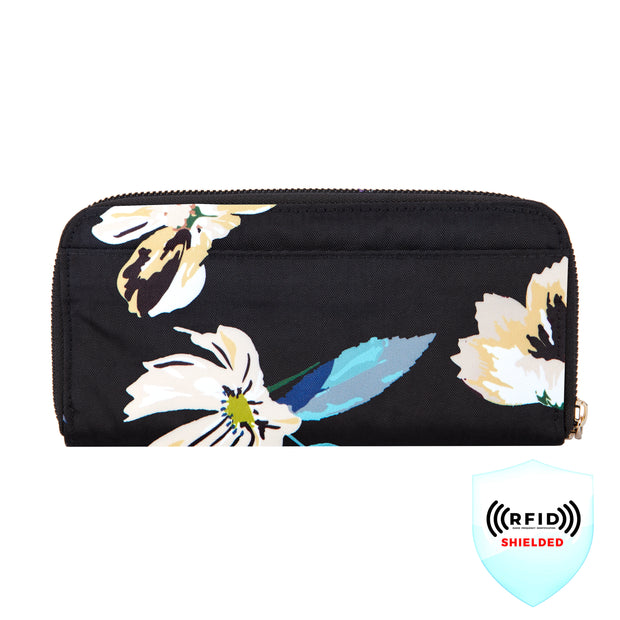 variant:46347162321088 Travelon RFID Blocking Single Zip Wallet Midnight Floral