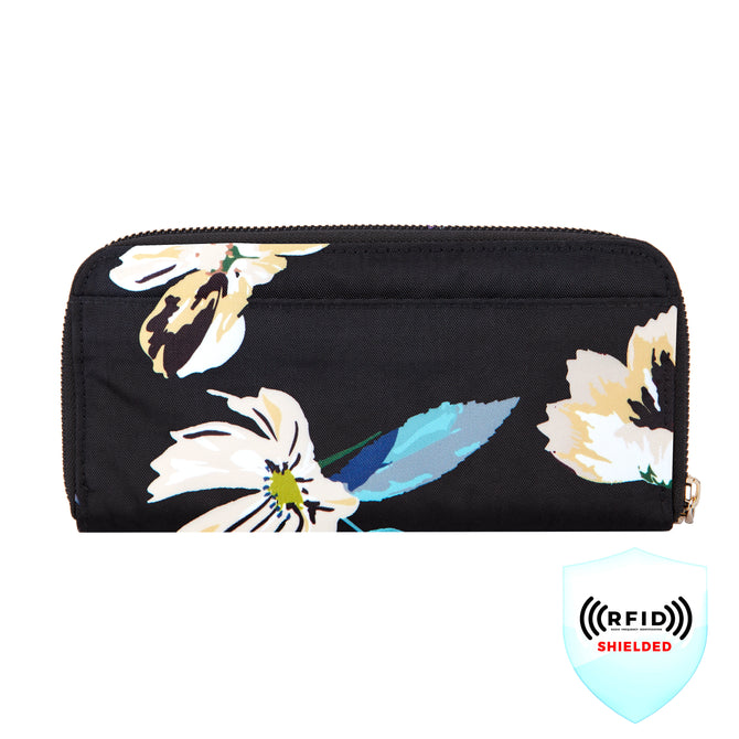 variant:46347162321088 Travelon RFID Blocking Single Zip Wallet Midnight Floral