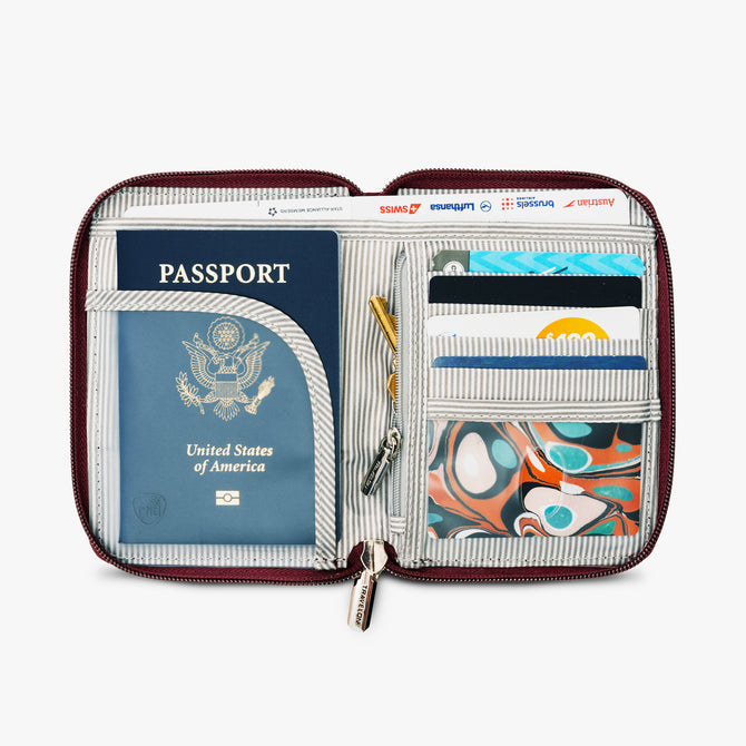 variant:45030406029504 travelon RFID Blocking Passport Zip Wallet Bordeaux