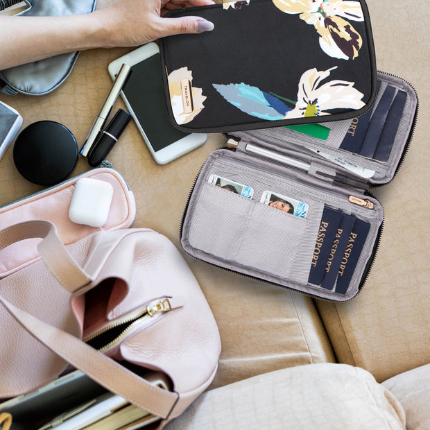 variant:46348636225728 travelon RFID Blocking Family Passport Zip Wallet Midnight Floral