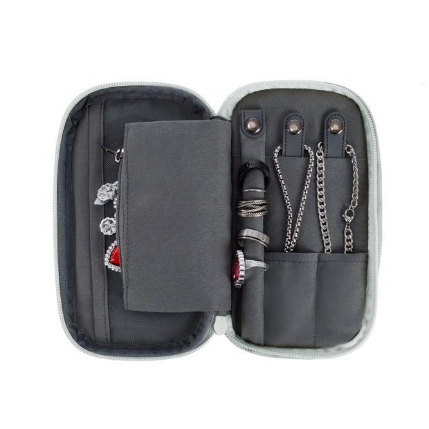 variant:46348684099776 Travelon 2-in-1 Jewelry & Tech Organizer Platinum