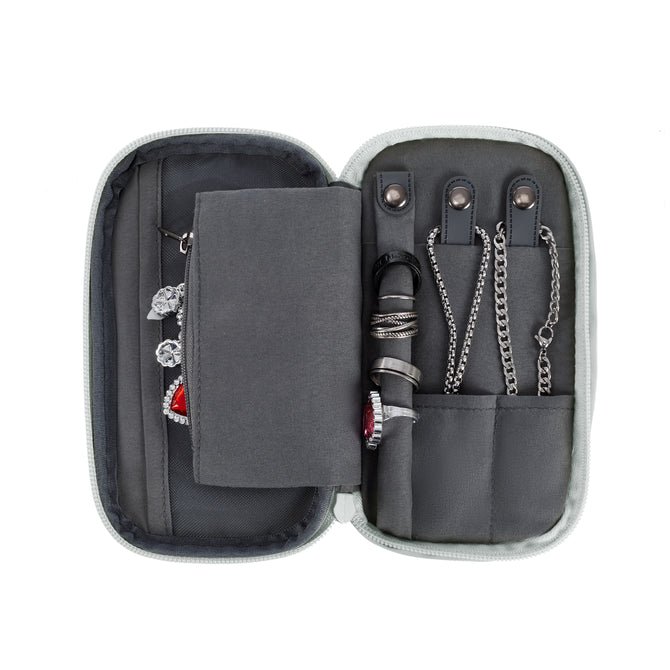variant:46348684099776 Travelon 2-in-1 Jewelry & Tech Organizer Platinum