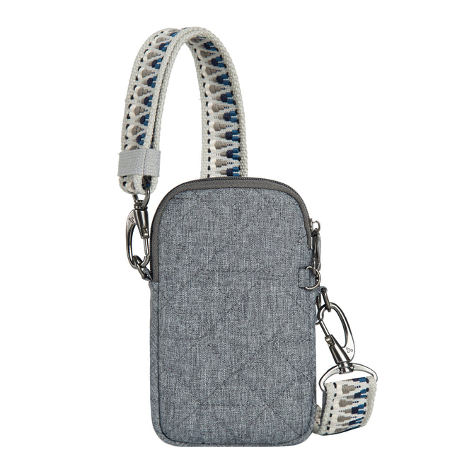 variant:46319321317568 Travelon Boho Anti-Theft 2 Compartment Phone Crossbody Gray Heather