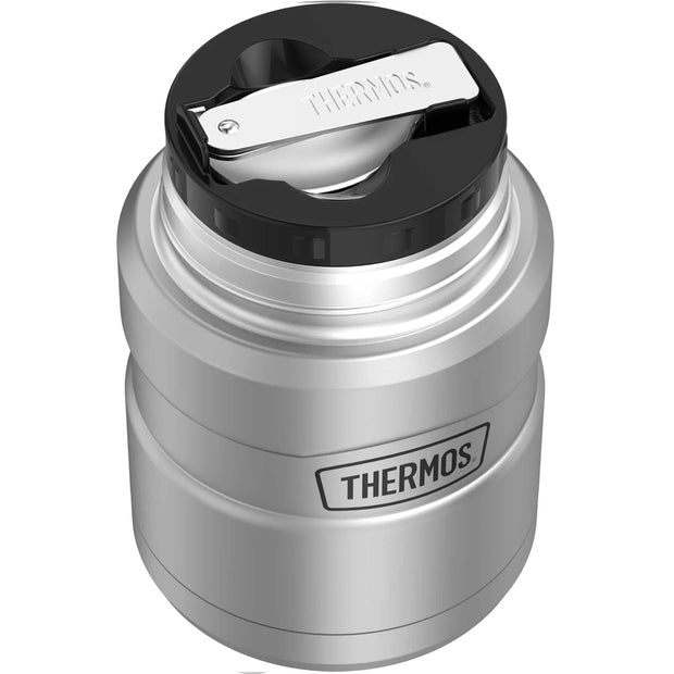 variant:46533270962368 16 oz. Stainless Steel Food Jar w Folding Spoon Matte Stainless Steel