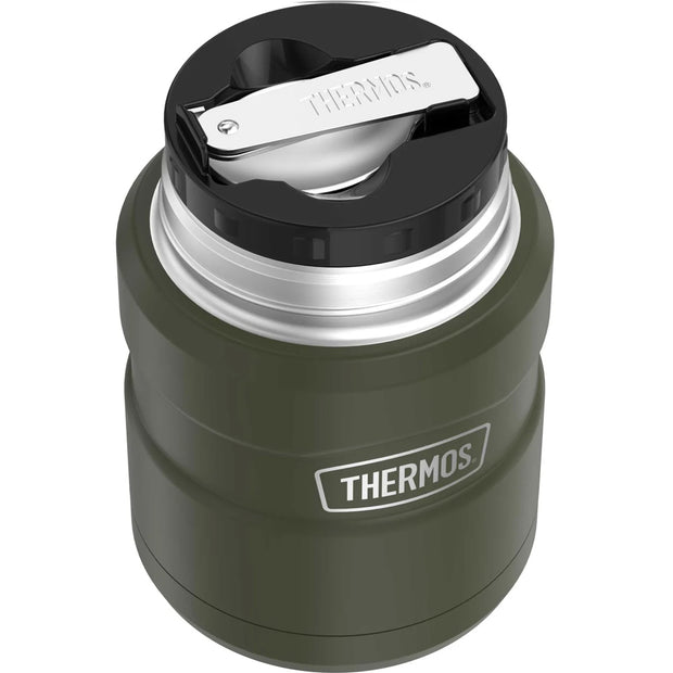 variant:46533270929600 16 oz. Stainless Steel Food Jar w Folding Spoon Matte Army Green