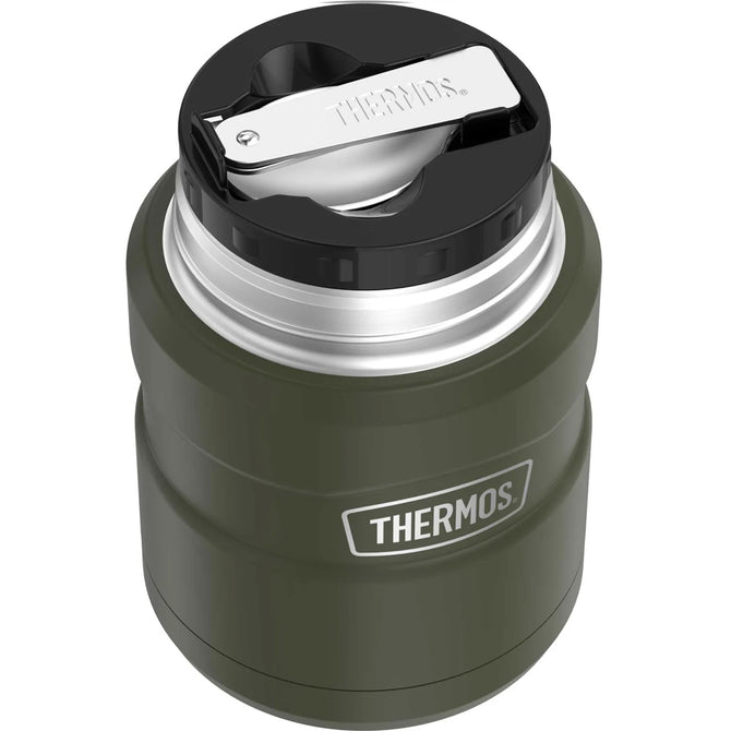 variant:46533270929600 16 oz. Stainless Steel Food Jar w Folding Spoon Matte Army Green