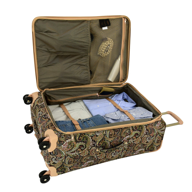 variant:46795402903744 London Fog Mayfair Softside Large Checked Luggage Black And Sand Paisley
