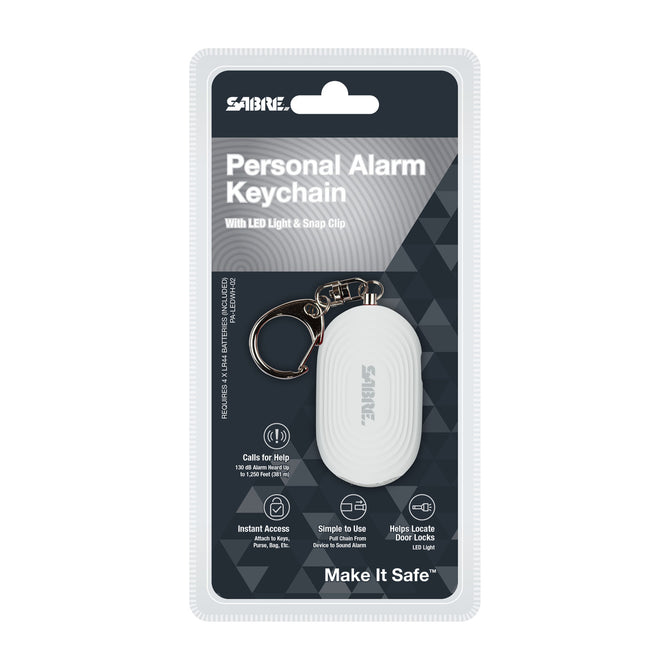 variant:46537477587136 SABRE Personal Alarm with LED Light and Snap Hook White