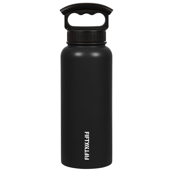 variant:42518400958656 Fifty/Fifty 34oz Insulated Bottle with Wide Mouth 3-Finger Lid - Matte Black