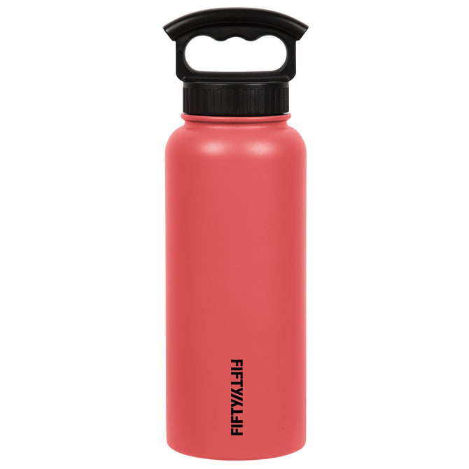 variant:42518400991424 Fifty/Fifty 34oz Insulated Bottle with Wide Mouth 3-Finger Lid - Coral