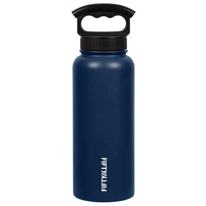 variant:42518401056960 Fifty/Fifty 34oz Insulated Bottle with Wide Mouth 3-Finger Lid - Navy