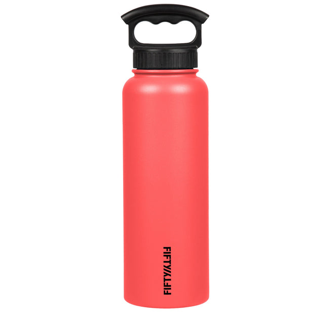 variant:42578251153600 FIFTY/FIFTY 40oz Insulated Bottle with Wide Mouth 3-Finger Lid - Coral