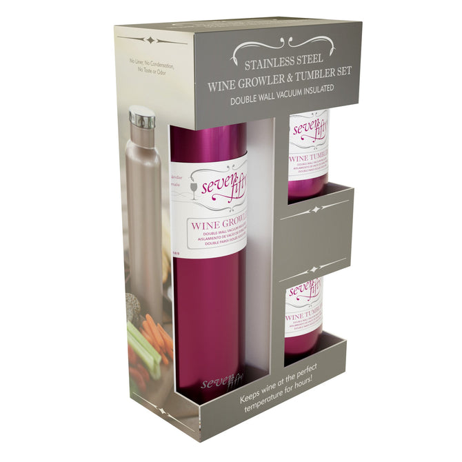 variant:41189328814272 AAA.com | SevenFifty Wine Growler And Tumbler Gift Set by FIFTY/FIFTY - Burgundy