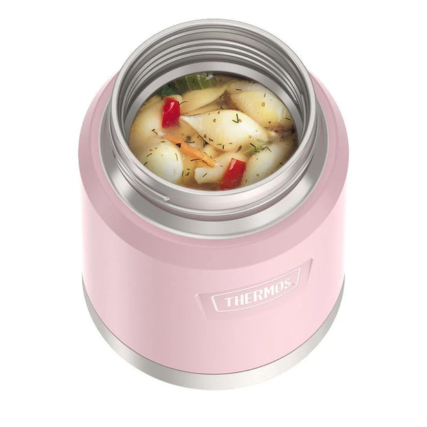 variant:46529225883840 16 oz Stainless Steel Food Jar w/ Spoon Sunset Pink