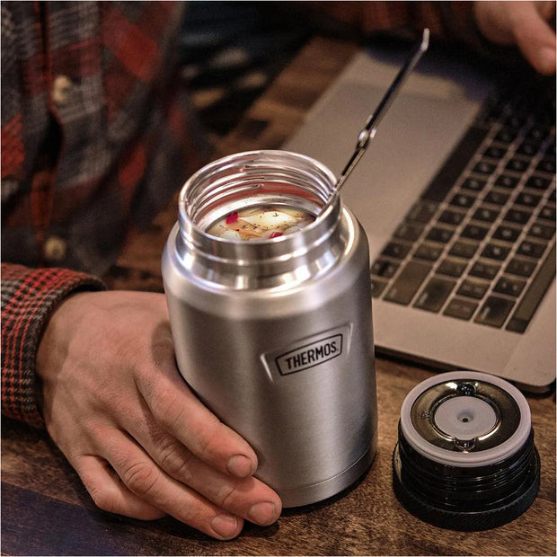 variant:43736977178816 24 oz Stainless Steel Food Jar w/ Spoon Matte Stainless Steel 