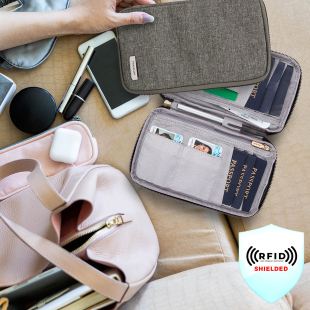 variant:46348636291264 travelon RFID Blocking Family Passport Zip Wallet Gray Heather