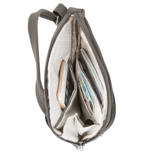 variant:46346502537408 travelon Anti-Theft Essentials Mini Asymmetric Crossbody smoke