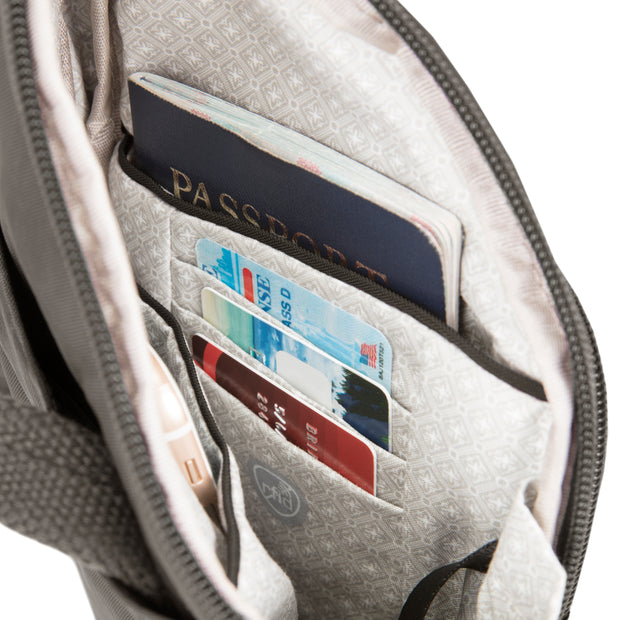variant:46346502537408 travelon Anti-Theft Essentials Mini Asymmetric Crossbody smoke
