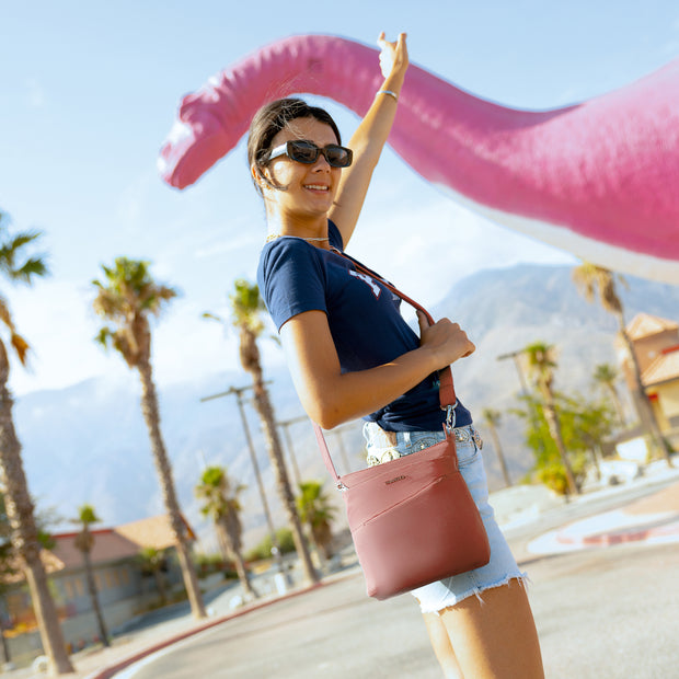 variant:46209755644096 Travelon Roam Anti-Theft Small Crossbody Desert Pink