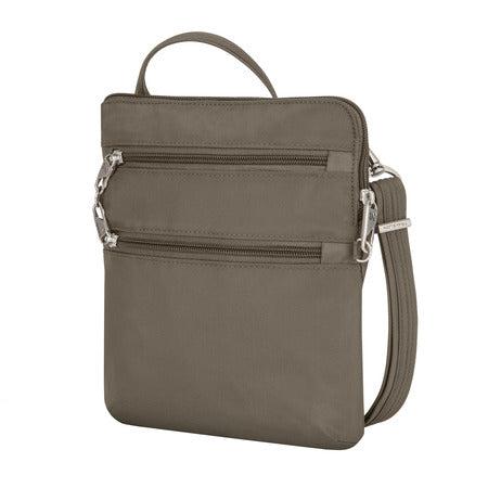 variant:42999523311808 travelon Slim Double Zip Crossbody nutmeg