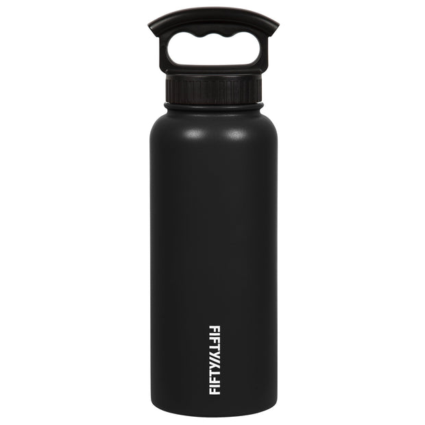variant:42518400958656 Fifty/Fifty 34oz Insulated Bottle with Wide Mouth 3-Finger Lid - Matte Black