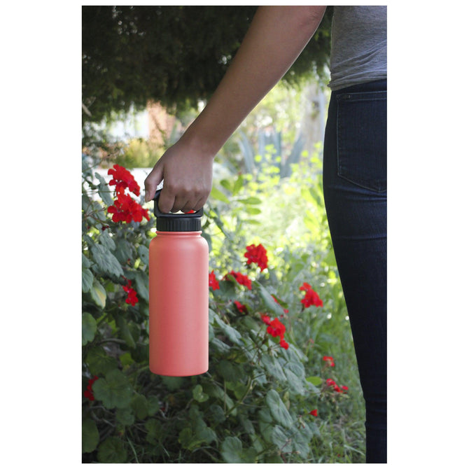 variant:42518400991424 Fifty/Fifty 34oz Insulated Bottle with Wide Mouth 3-Finger Lid - Coral