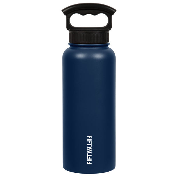 variant:42518401056960 Fifty/Fifty 34oz Insulated Bottle with Wide Mouth 3-Finger Lid - Navy