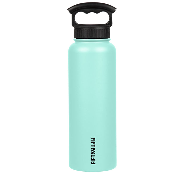 variant:42578251251904 FIFTY/FIFTY 40oz Insulated Bottle with Wide Mouth 3-Finger Lid - Cool Mint