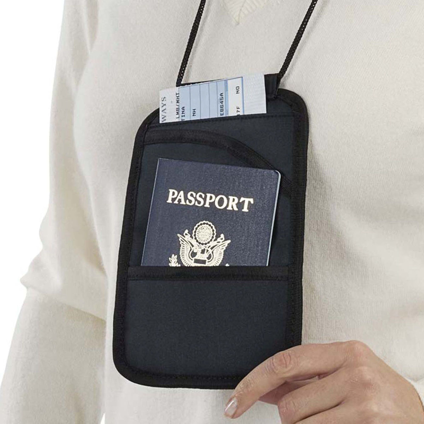 Travelon Neck Pouch RFID Blocking Passport Holder Travel Wallet ID Card Bag  Grey